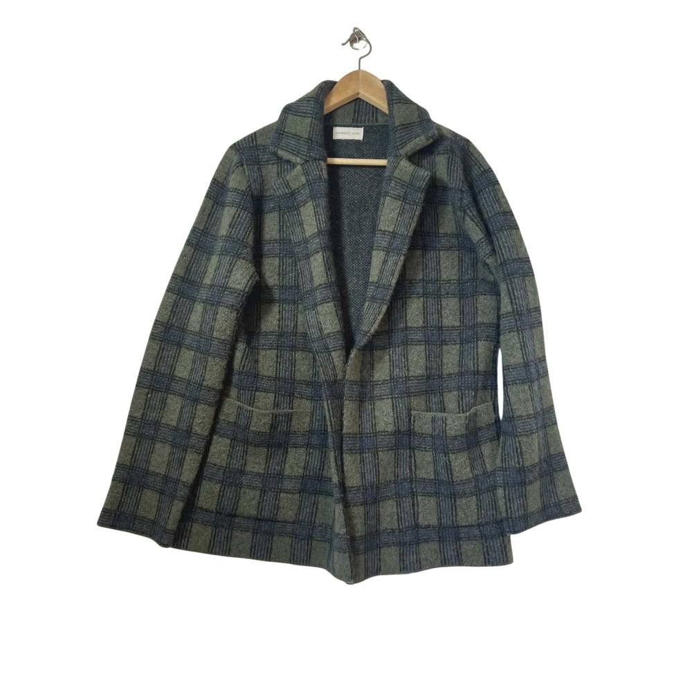 Sincerely‎ Jules Green Plaid Knit Blazer Cardigan Jacket Open Front  Old Money